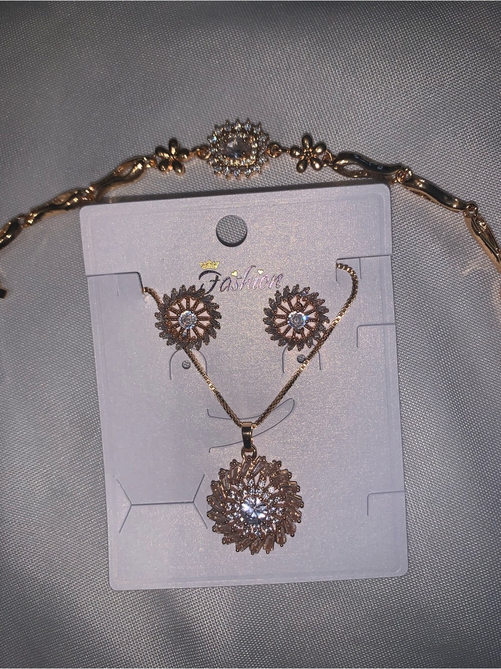 Fashion Jewelry Rose Gold Sunburst Necklace and Stud Earrings Set with Bracelet!